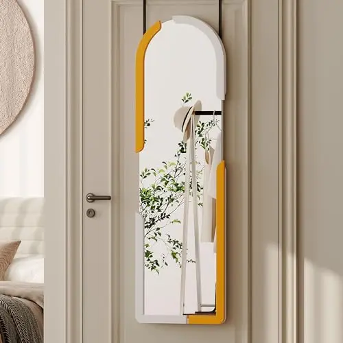 Lvifur Wandspiegel 120 x 37 cm – Halbrund für Bade- und Schlafzimmer (Weiß Orange)