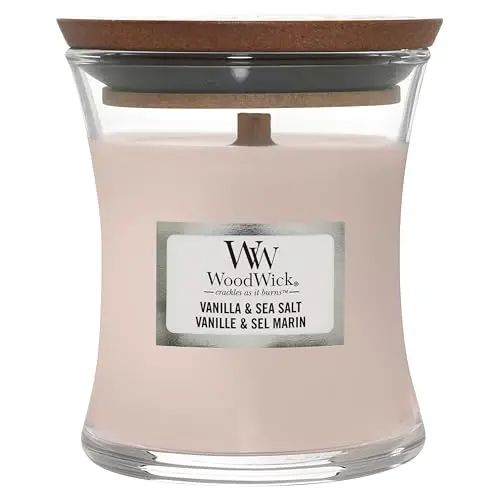 WoodWick Mini-Duftkerze Vanilla & Sea Salt im Sanduhrglas | Brenndauer bis zu 20 Stunden