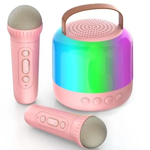 AIUNAOM Mini Karaoke Maschine für Kinder mit 2 Mikrofonen, LED-Lichtern und Bluetooth - Perfekt für Hauspartys