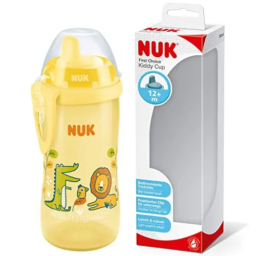 NUK First Choice Kiddy Cup Trinklernbecher 300 ml | Gelbes Krokodil | Auslaufsicher & BPA-frei