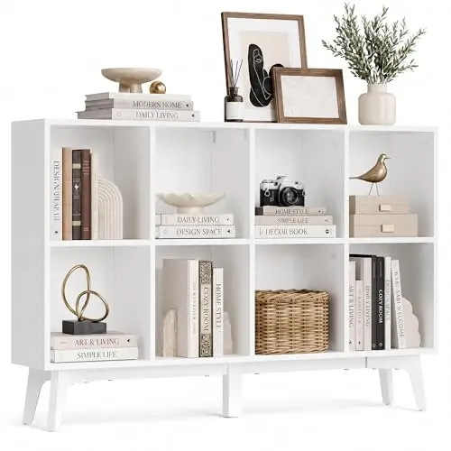 VASAGLE MAEZO Bücherregal, 8 Fächer, Würfelregal, Standregal, 24 x 119,6 x 77 cm, wolkenweiß