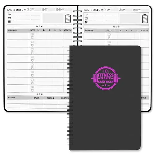 BIROYAL Fitness Journal Spiralblock, Workout Notizbuch für Frauen & Männer, Trainingstagebuch für Fitness und Sport