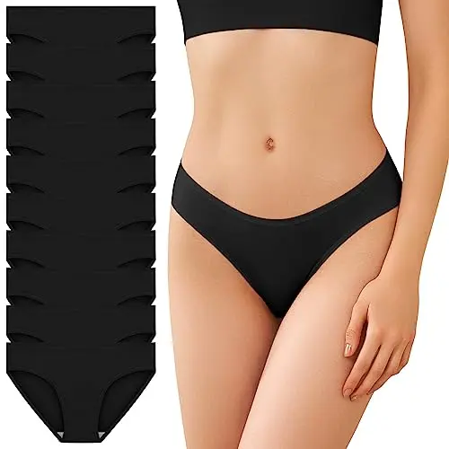 SIMIYA Damen Baumwolle Unterhosen 10er Pack Atmungsaktive Hipster Slips (Schwarz, M)
