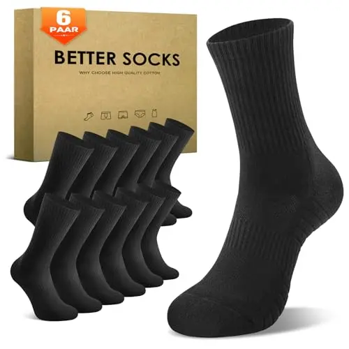 TUUHAW 6 Paar Gepolsterte Sportsocken in Schwarz, Weiß, Grau – Atmungsaktive Laufsocken für Herren und Damen (Gr. 43-46)