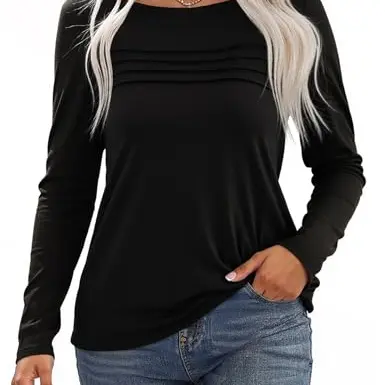 Damen Langarmshirt Schwarz mit Rundhals und Plissee Design für Herbst/Winter
