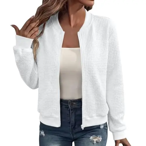 Bomberjacke Damen Blouson Jacke Übergangsjacke Waffelstoff Pilotenjacke