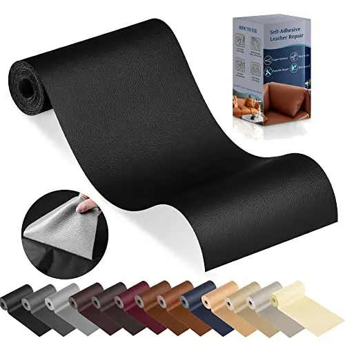 YAFLC Schwarz Kunstleder selbstklebend, 10 x 160 cm, für Möbel, Autositz, Couch & Jacken Reparatur