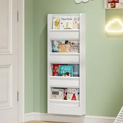 CHOEZON 4-stufiges Kinderregal, Wandregal für Bücher und Stoffe, weiß, ideal für Kinderzimmer und enge Räume