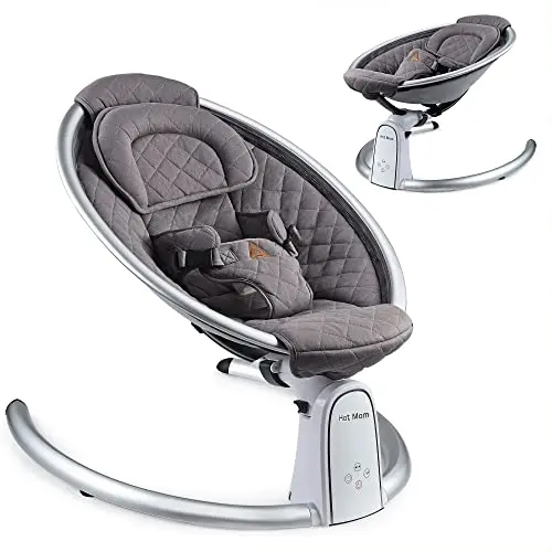 Hot Mom Baumwolle Babywippe - Leichter Schaukelstuhl mit 5 Schwingungsstufen und Bluetooth Musik, Dunkelgrau