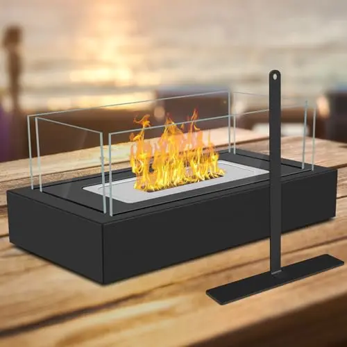 Ethanol Tischkamin für Indoor & Outdoor, Sentasi mit 4-seitigem Glas, Gemütliche Tischfeuerstelle