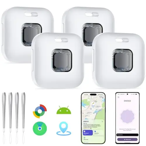 Apple & Google zertifizierte Tracker 4er-Pack, Bluetooth Smart Tag für Schlüssel, Tasche & Koffer, Apple & Android kompatibel