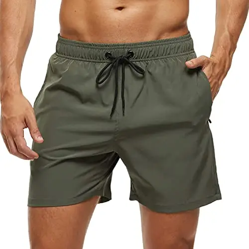 Arcweg Herren Badehose Wasserabweisend, atmungsaktiv, verstellbar, mit Reißverschlusstasche, elastisch, Meshfutter, grün, XL