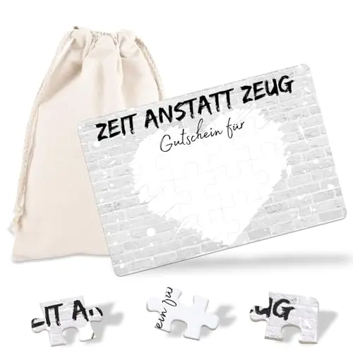 24-teiliges Gutschein-Puzzle mit Baumwoll-Säckchen - Personalisierte Geschenke zum Ausfüllen für Geburtstage