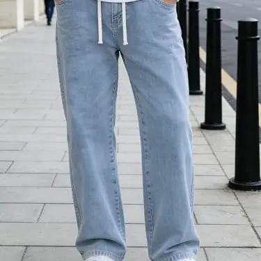 Herren-Jeans Baggy im Y2K-Stil, lockere Passform, elastischer Bund, Hellblau, X-Groß