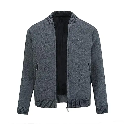 Allthemen Herren Strickjacke Cardigan Dunkelgrau M