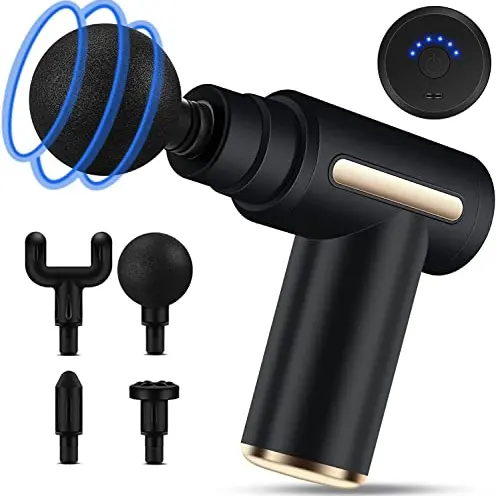 Uplayteck Mini Massagepistole - Tragbares, ultra-leises Massagegerät mit 6 Geschwindigkeiten & 4 Aufsätzen