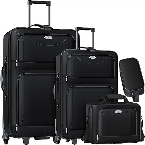 KESSER® 4tlg. Trolley Kofferset | Reisekoffer Set mit Rollen | Schwarz | S, M, L, XL | Handgepäck