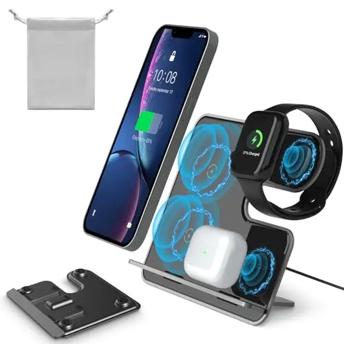 Qoosea 15W Wireless Charger - Tragbares Faltbares Ladegerät für iPhone, Samsung, Xiaomi, Google & iWatch