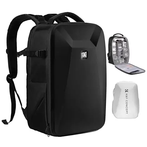 K&F CONCEPT Fotorucksack mit Hartschale und Regenschutz für Drohnen und 15,6 Zoll Laptop