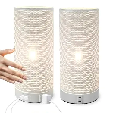 LALISU Nachttischlampe 2er Set, touchdimmbar mit USB, Vintage Design, fürs Schlafzimmer, Wohnzimmer, Babyzimmer, Büro