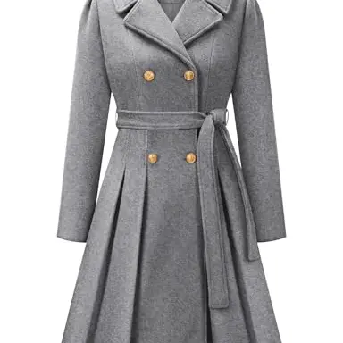 Vancavoo Damen Wintermantel Elegant A-Linie Knielang Trenchcoat Grau, Größe L