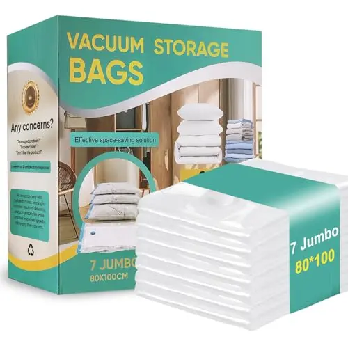 7er Set Vakuumbeutel für Kleidung - 100 x 80 cm, extra robust für Bettwäsche, Kissen und Bettdecken