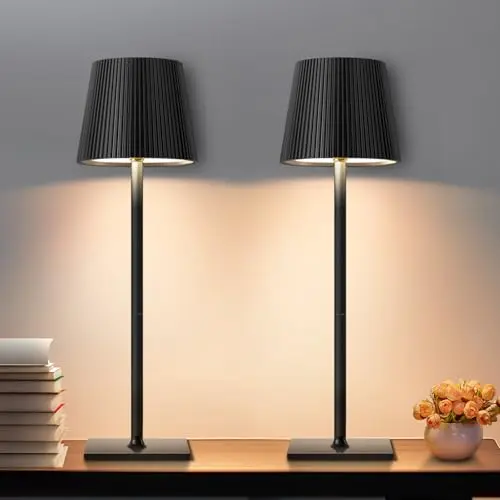 Riokko Dimmbare LED Tischleuchte Kabellos, 3 Farbtemperaturen, IP54 wasserdicht, Schwarz (2 Stück)