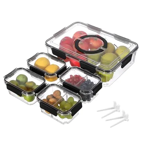 Foeska Snackschale mit Deckel, wiederverwendbare Aufbewahrungsbox für Snacks, Picknick und Küchenvorbereitung (Schwarz)