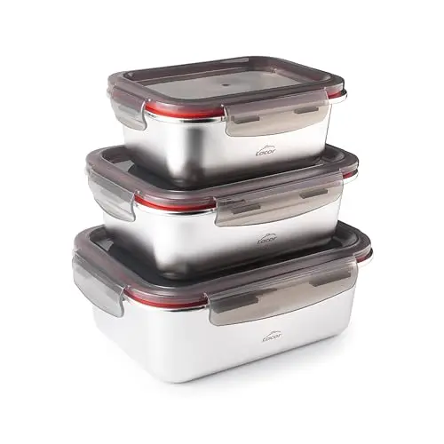 LACOR 3er Lebensmittelbehälter-Set, Edelstahl, BPA-frei, luftdicht, mikrowellen-, backofen- und spülmaschinengeeignet