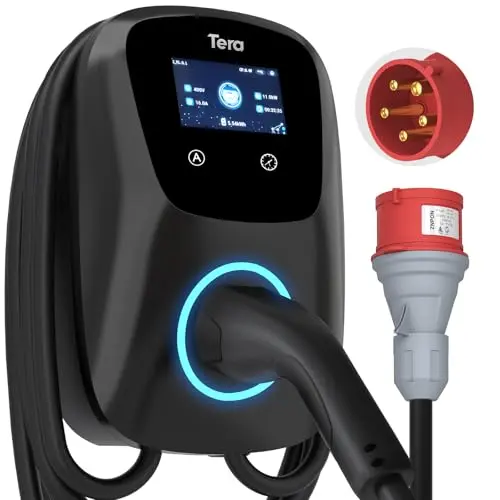 Tera Smart EV Ladegerät Wallbox 11kW mit APP, 7m Ladekabel und Ladegerätehalter, Schwarz