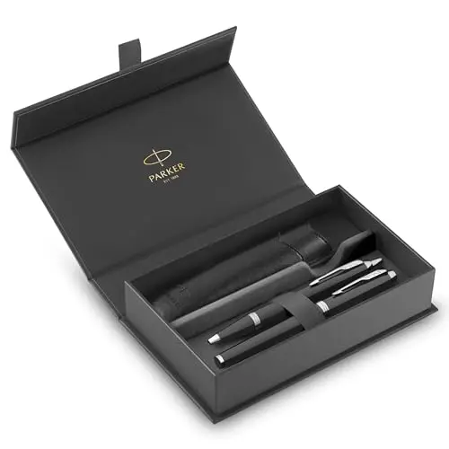 Parker IM Duo Stift-Geschenkset | Füller & Kugelschreiber in Schwarz mit Chrom | Blaue Tinte | Ideales Geschenk zum Schulabschluss