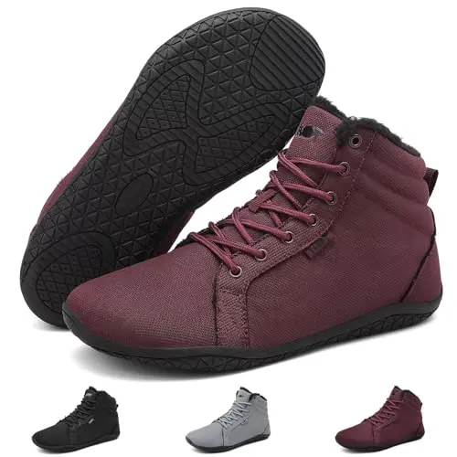 Wizshoe Barfußschuhe für Herren und Damen - Gefütterte Winterschuhe in Weinrot, Größe 41 EU