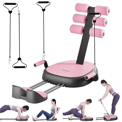 Pilates Reformer Set für Zuhause, Bauchtrainer mit Rückprall und Spannseil, rosa