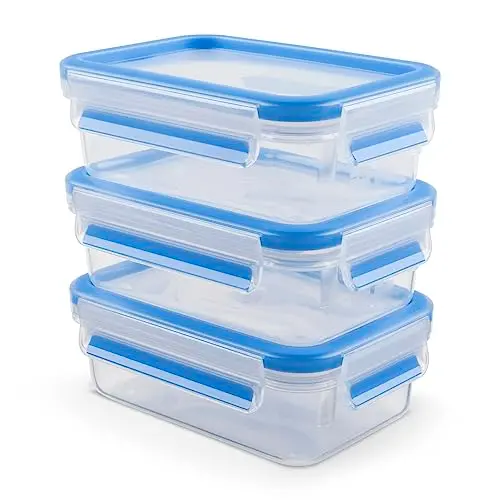 EMSA Clip & Close Frischhaltedosen-Set, 3-teilig, 0,55 L, Kunststoff, transparent/blau, spülmaschinenfest, gefrier- und mikrowellengeeignet
