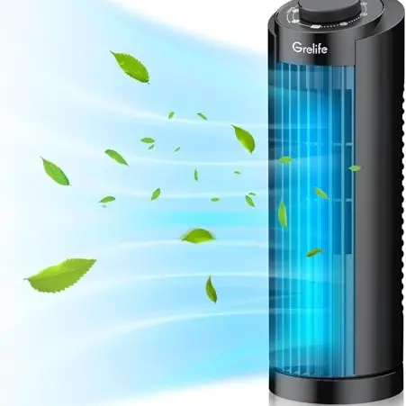 Grelife Leiser Turmventilator, 80° Oszillation, Schnell-Kühlung, Schwarz