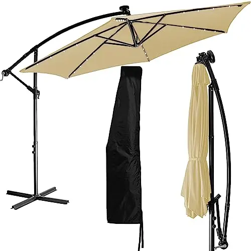 STILISTA Ampelschirm 300 cm mit LED und Kurbel, beige