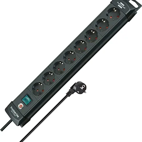 Brennenstuhl Premium-Line 8-Fach Steckdosenleiste mit Schalter und 3m Kabel - Wandmontage, Made in Germany, schwarz