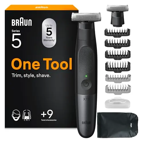 Braun Trimmer Series XT5 Herren elektrischer Rasierer, kabellos, wasserdicht, 45 Min. Akku, inkl. 8 Zubehör und Sensitivkamm