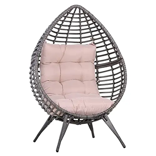 Outsunny Rattansessel Tropfenform mit Sitzkissen, Grauer Gartensessel