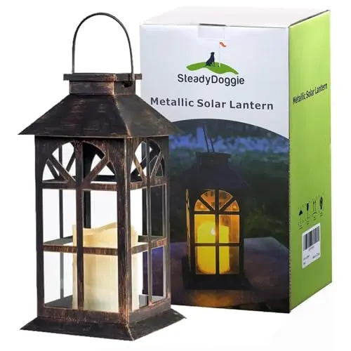 Antike Solar Laterne für außen - Flackernde LED Kerze - Wetterfest - 14x14x28cm
