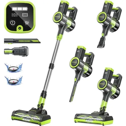 FAMIVAC Akku Staubsauger 6-in-1 mit 40KPa Saugleistung, kabellos und ultraleise für Hartböden und Teppiche