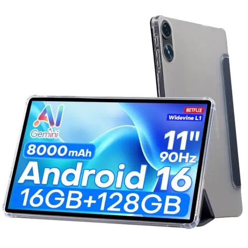 TECLAST P50T Tablet 11" mit Hülle, Android 16, 8000mAh Akku, Gaming, 16GB RAM + 128GB ROM, 5G WLAN, GPS, OTG, inkl. Pen