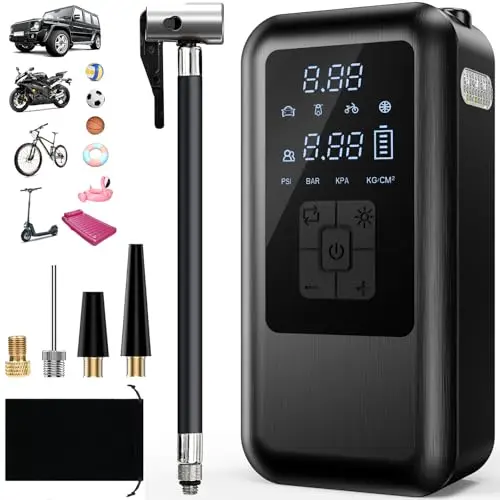 Tragbare Elektrische Luftpumpe, 6000mAh, 150 PSI mit LED Anzeige und Notbeleuchtung - Schwarz