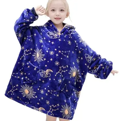 Wenlia Hoodie Blanket für Mädchen, Kinder Flanell-Decke, Kuschelpullover, Einhorn, 7-13 Jahre