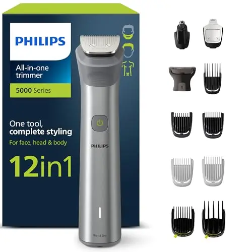 Philips Multigroom Series 5000, 12-in-1 Trimmer für Gesicht, Kopf und Körper mit 14 Längeneinstellungen (0,5–16 mm)