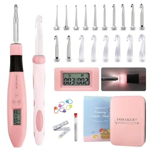 INMAKER Häkelnadel Set mit Licht, 18 Teile, ergonomisch, 2-14mm - Geschenk für Strickliebhaber
