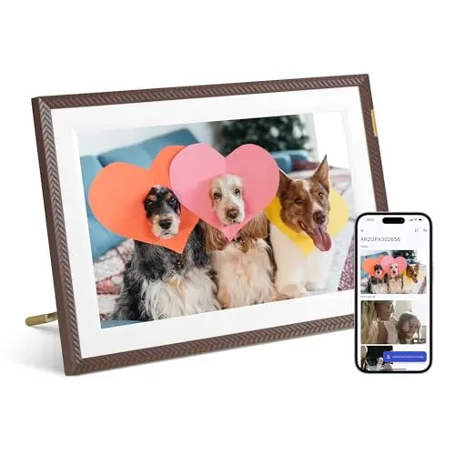 ARZOPA WLAN Digitaler Bilderrahmen 10,1 Zoll 32GB - Touchscreen, Fotos & Videos teilen - D10 Braun