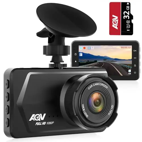 AQV Dashcam 1080P FHD mit 32GB SD-Karte, 3 Zoll Bildschirm, Loop-Aufnahme, G-Sensor, Nachtsicht, 170° Weitwinkel