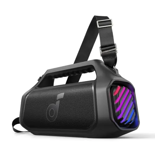 soundcore Boom 2 Plus Outdoor Lautsprecher, 140W, 20h Akkulaufzeit, IPX7 wasserdicht, tragbar mit RGB Lichtern