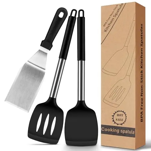 Silikon Pfannenwender Set, 2-teilig, hitzebeständig, BPA-frei, schwarz, antihaft Küchenhelfer